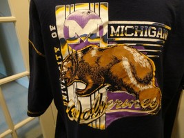 Vtg 80&#39;s Blue Savvy Michigan Wolverines NCAA Short Sleeve HOODED Shirt Fits XL - £37.32 GBP
