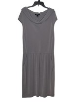 St.John Midi Sheath Dress Cowl Neck Women Size 12 Cap Sleeve Cinch Waist Gray - £179.17 GBP