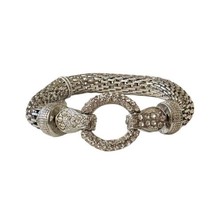 Silver Tone Mesh Tube Crystal Magnetic Closure Statement Bracelet  - $22.76