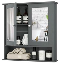 Grey Wood Bathroom Wall / Medicine Cabinet with Mirrored Doors and Shelf - $2,728.32 MXN