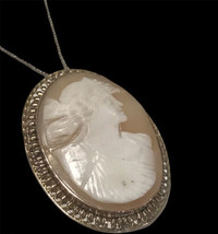 Antique Victorian Vintage 9K 9CT Gold Large Brooch Pendant Carved Shell Cameo16” - £418.10 GBP
