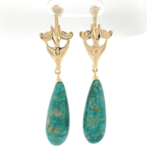 14k Yellow Gold 47.50ct Genuine Natural Fox Turquoise Dangle Earrings (#... - $1,526.89 CAD