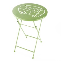 Green - Punched Metal Folding Table with Vintage Icons - Bistro Accent T... - $51.99
