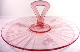 1930s Pink Depression Glass Wheel Cut Floral 11&quot;d Tidbit Snack Server Tray - £31.37 GBP