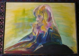 Vintage Mid Century Modern Psychedelic Portrait of Girl Painting Signed DAVIS - £641.02 GBP