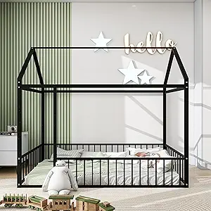 Montessori Bed For Toddlers, Twin Size, Metal House Bed Frame With Full-... - $262.99