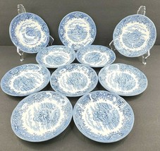 10 English Village Salem China Saucers Set Vintage 5.5&quot; Olde Staffordshire Blue - £46.45 GBP