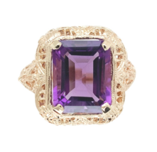 10k Yellow Gold 4.38 Carat Genuine Natural Amethyst Filigree Ring 7.75 (... - $1,084.05