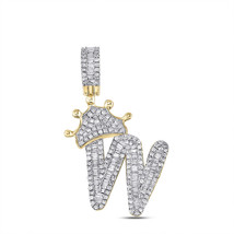 10kt Yellow Gold Mens Baguette Diamond Crown W Letter Charm Pendant 7/8 Cttw - £561.94 GBP