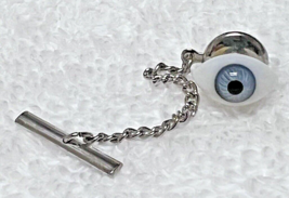 Vintage Glass Blue Eye Ball Eyeball Tie Tack Pin Silver Tone Metal 1/2 x 5/8&quot; - £22.43 GBP