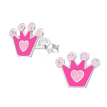 Pink Crown 925 Silver Stud Earrings - £11.18 GBP