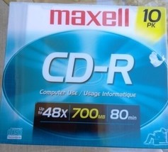 Maxell CD-R 10 Pack 48 X 700MB 80 Minute Blank Recordable Media Discs NE... - $11.88