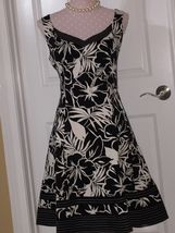 Nine West Dress Black White Cotton Blend Floral Sz 14 - £47.94 GBP