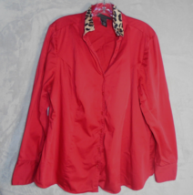 Lane Bryant Womens 20 Button Down Shirt Reversible Animal Print Collar LS Red - £9.42 GBP