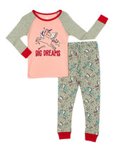 Wonder Nation Toddler Girls Sleep Set 2 Piece Pajamas Pink Unicorn Size 2T - £15.97 GBP