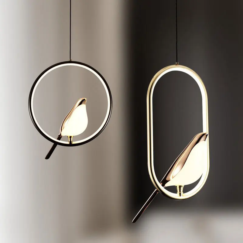 Nordic Magpie Bird LED Cord Pendant Lamps for Bedside Bedroom Indoor Black - $55.94+