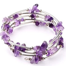 New Purple Amethyst Gemstone Chip Bead Wrap Bracelet - £9.40 GBP