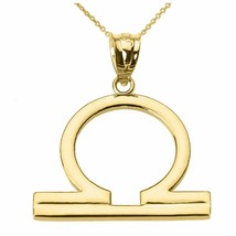 14k Solid Yellow Gold Libra October Zodiac Sign Horoscope Pendant Necklace - £144.23 GBP+