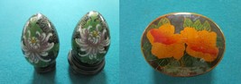 CLOISONNE EGGS IN WOODEN BASE / OVAL LACKER PILL BOX PICK 1 - $45.99