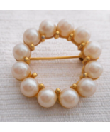 Vintage Gold Tone Faux 12 Pearl Circle Brooch Pin Gold Accents 1 inch Di... - £7.97 GBP