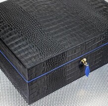 Brizard Black Alligator and Blue Leather Airflow Humidor 60 / 70 ct Made in USA image 3