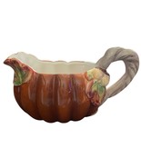 Harvest Spice Orange Pumpkin Acorns Leaves Handle Ceramic Gravy Boat - £22.35 GBP