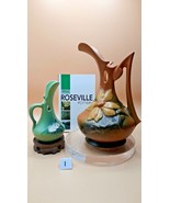 Roseville Pottery - Clematis Ewer Pitcher Set of 2 w/ Display Bases Mid ... - £213.20 GBP