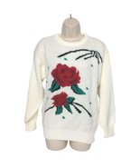 Bramble Lane Women&#39;s Pullover Sweater Size Small Embroidered Red Rose Sp... - $29.72