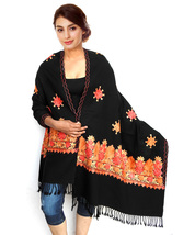 Women Aari Kashmiri Blue Stole Ethnic Flower Embroidered Wool Shawl Cashmere - £62.60 GBP