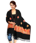 Women Aari Kashmiri Blue Stole Ethnic Flower Embroidered Wool Shawl Cash... - £62.56 GBP