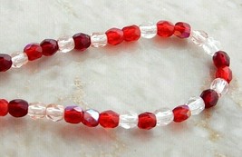 44 Preciosa Czech Fire Polished Glass 4mm Round Sweetheart Red Pink Mix Beads - £3.94 GBP