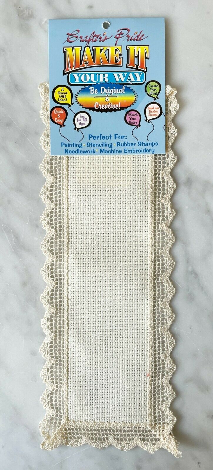 Make It Your Way Crafters Pride Cross Stitch Bookmark 18 Ct Aida Ivory Lace Trim - $6.60