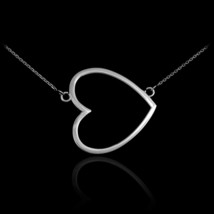 925 Sterling Silver Cut out Sideways Open Heart Necklace Valentine&#39;s Day - £33.46 GBP+