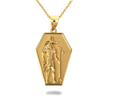 14K Solid Gold Ancient Ancient Egyptian Anubis Coffin Ankh Pendant Necklace - £317.76 GBP+