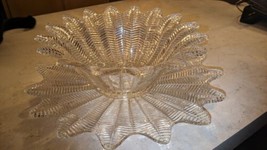 Vintage LE Smith Crystal Clear Large Feather,Fern Glass Bowl On Platter Set - £100.90 GBP