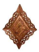 Vtg Hand Carved Wooden Tray With Inlaid Brass Floral Design Diamond Shap... - $24.00