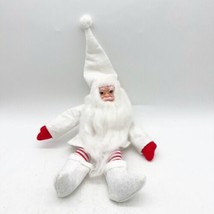 Vintage White &amp; Red Felted Rubber Faced Bearded Santa Elf - Bendable - 10” - £10.38 GBP