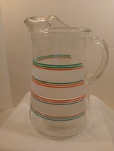 Vintage/ Retro Libbey Large Glass Pitcher Frosted, Teal and Peach Stripes - £17.90 GBP