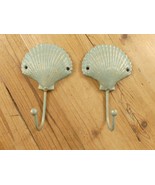 2 Scallop Sea Shell Coat Hook Wall Hanger Cast Iron Beach House Hat Dog ... - $18.99