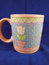 Vintage Russ Berrie Mug Cup Pink Tulip Patchwork  Korea - £6.98 GBP