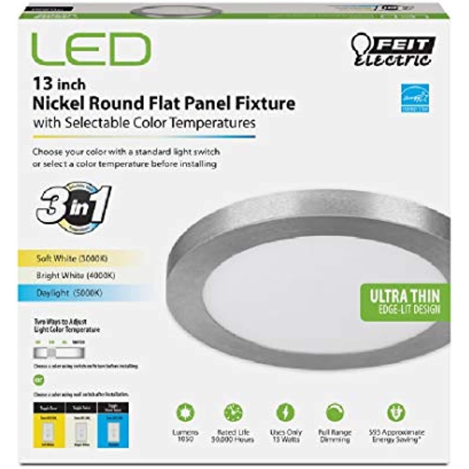 FEIT ELECTRIC FP13/4WY/NK LED FLAT PANEL LIGHT FIXTURE - $36.53