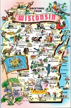 Greetings From Wisconsin w/ Map The Badger State Postcard - £4.08 GBP