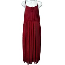 Davida Korea Burgundy Red Tank Fit &amp; Flare Accordion Pleated Midi Dress ... - $19.24