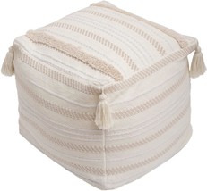 Blue Page Boho Neutral Decorative Square Unstuffed Pouf - Braided, 18&quot; X18”X16 - £41.08 GBP