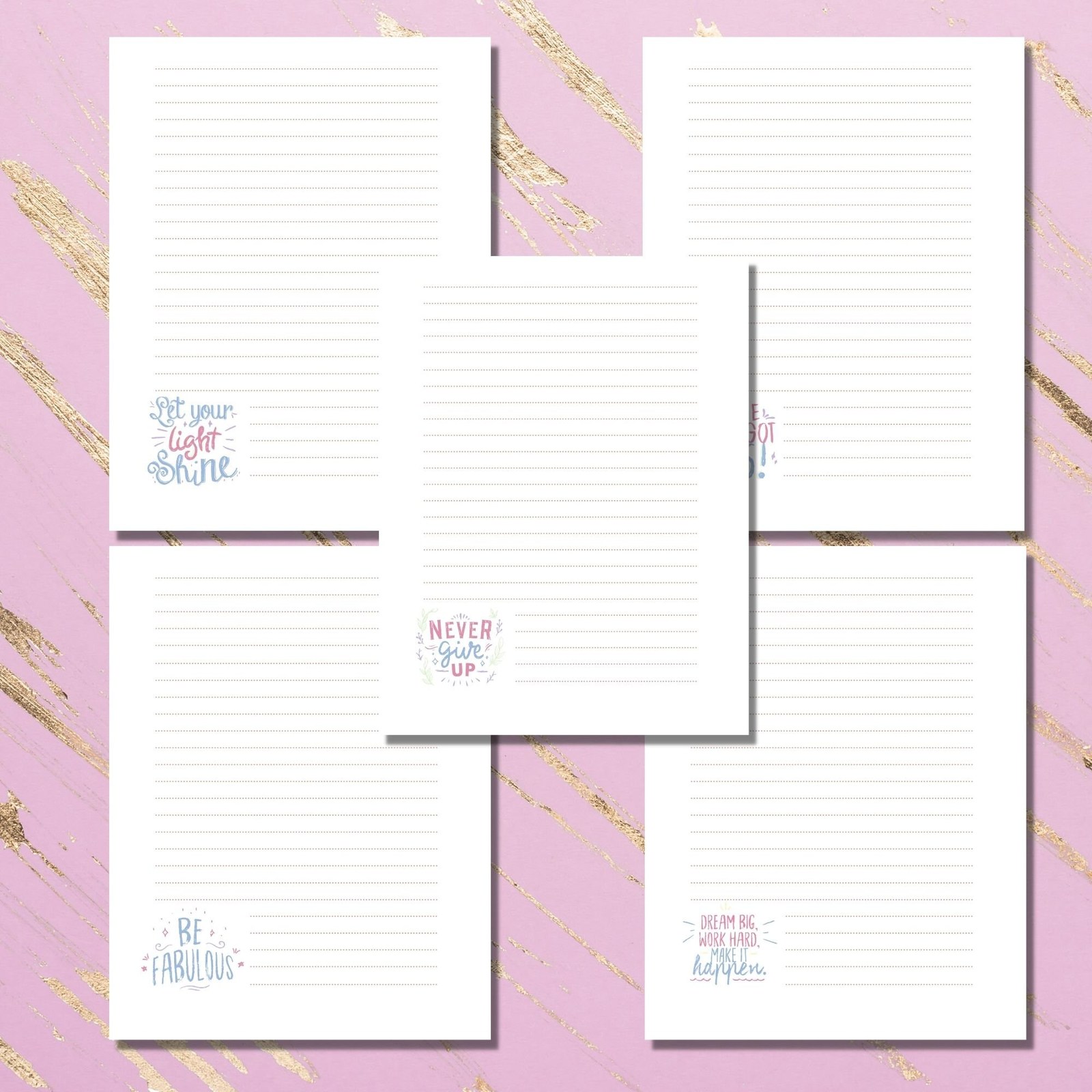 Printable Pink MINIMALISTIC motivational quote lined paper - Printable M... - $1.00