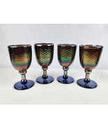 Rick Strini Studio Art Glass Set of 4 Iridescent Cobalt Blue Water Wine ... - £155.54 GBP