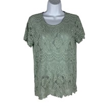 Maurices Women&#39;s Lace Overlay Top Short Sleeve Light Green Size L 100% Nylon - £10.46 GBP