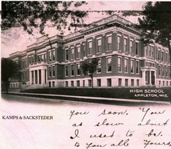 Appleton Wisconsin WI HIgh Scool 1906 UDB Postcard Kamps &amp; Sacksteder Drug Co - £10.14 GBP