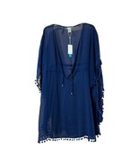 Bleu By Rod Beattie Womens Blue Caftan Pom-Pom Pullover Cover-Up Size La... - $19.79