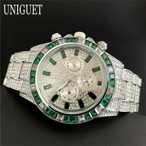 Hot Fashion Green Watches   UNIGUET Luxury Stainless Steel Hip Hop Rainb... - $66.99